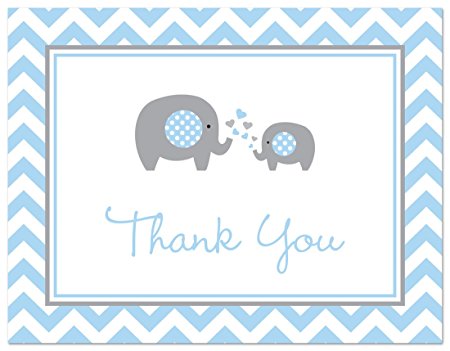 50 Cnt Grey Blue Chevron Elephant Baby Shower Thank You Cards