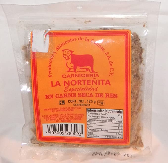 La Nortenita Machacado Carne Seca De Res Beef Shredded Jerkey 125g From Mexico Apodaca NL