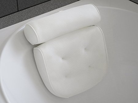 Non Slip Luxury Spa Bath Pillow with Head, Neck, Shoulder and Back Support. Extra Thick, Soft and Large 14"x13" for the ultimate relaxation experience. Fits any tub and is Anti-Bacterial by Viventive.