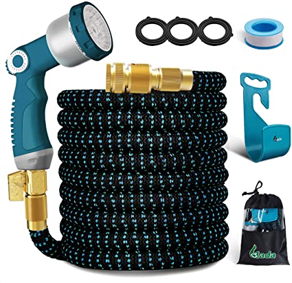 Garden Hose Pipe Expandable 50FT, Gada No-Kink Flexible Water Hose, Garden Water Hose with 10 Function Hose Nozzle,3/4" &1/2'' Fitting Connectors, Lightweight&Leakproof Garden Hoses (50FT Blue)