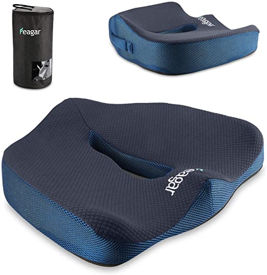 Feagar Coccyx Seat Cushion With Cotton - Sciatica Cushion for Lower Back Pain, Tailbone Relief, Orthopedic, Memory Foam Pillow for Driving, Office Chair, Wheelchair, Car(Blue)