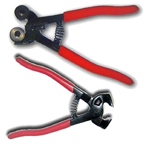 Set of 2 Pliers for Mosaic Art, Carbide Tipped Nipper Trimmer Pliers and Carbide Wheeled Nipper Pliers