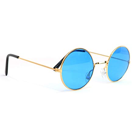 Skeleteen John Lennon Hippie Sunglasses - Blue 60's Style Circle Glasses - 1 Pair