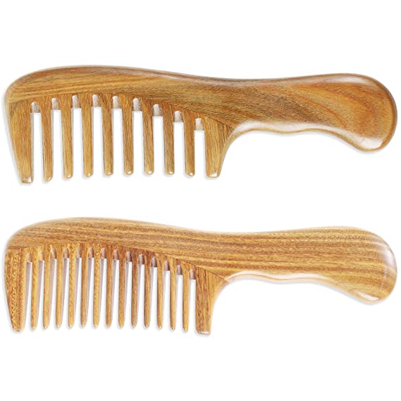 Onedor Handmade 100% Natural Green Sandalwood Hair Combs - Anti-Static Sandalwood Scent Natural Hair Detangler Wooden Comb (Wide Tooth & Extra Wide Tooth Set)