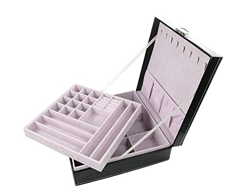 Handmade Top Quality Leather Jewelry Box，Black/Pink