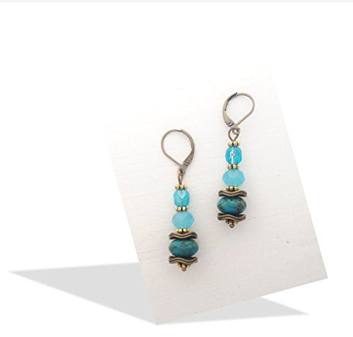 Drop earrings - turquoise, antique gold and bronze