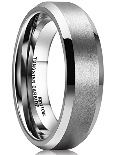 King Will 6MM Wedding Band For Men Tungsten Carbide Engagement Ring Comfort Fit Beveled Edges