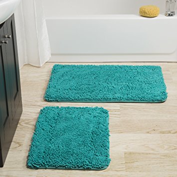 Lavish Home 2 Piece Memory Foam Shag Bath Mat- Seafoam