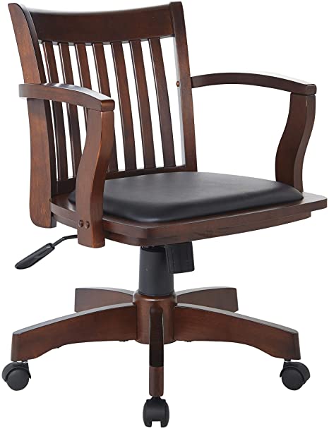 Office Star 108ES-3 Deluxe Wood Bankers Desk Chair with Black Vinyl Padded Seat, Espresso