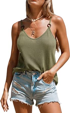 CUPSHE Women Cloud Textured O-Ring Cami Sleeveless Tshirts V Neck Tank Tops Casual