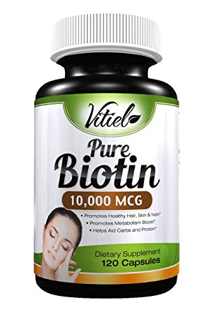 Biotin 10000 mcg Pills for Hair Growth by Vitiel: Biotin Organic Supplement for Hair Loss - 120 Capsules