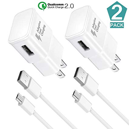 Adaptive Fast Charger Kit, (2 Pack) for Samsung Galaxy S7/S7 E/S6/S6 E/Note 5/4 /S4/S3, 2.0 Fast Micro USB Charge Kit True Digital Adaptive Fast Charging