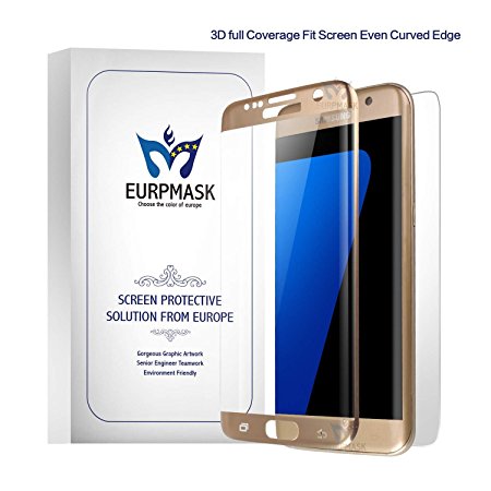 EURPMASK S7 Edge Screen Protector,[High-Definition][3D Curve Fit]Full Cover Crystal Clear Tempered Glass Screen Protector [Shatter-Proof Resistant Fingerprint Film][1-Pack Front 1-Pack Matte PET Back Protector][Gold]