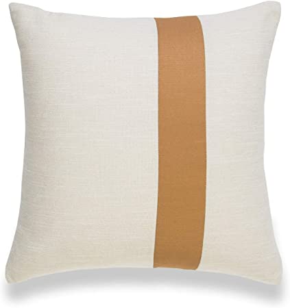 Hofdeco Modern Boho Decorative Throw Pillow Cover ONLY, for Couch, Sofa, Bed, Mustard Yellow Stripes, 18"x18"
