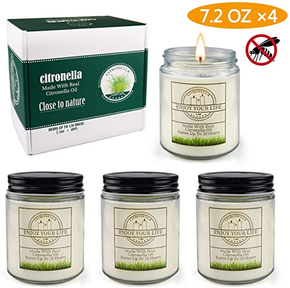 Citronella Candles Outdoor, Scented Candles Set with Natural Soy Wax and Citronella Oil Perfect for Being Free from Mosquito Disturbance in Garden, Patio, Porch, Deck or Campsite, 4×7.2 Oz
