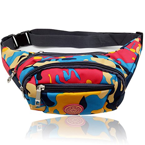 Sllybo Camo Fanny Pack Waist Bag Money Belt for Hiking Running Cycling Camping Climbing Travel Hip Belt Bag Sport Outdoor Colorful Bag