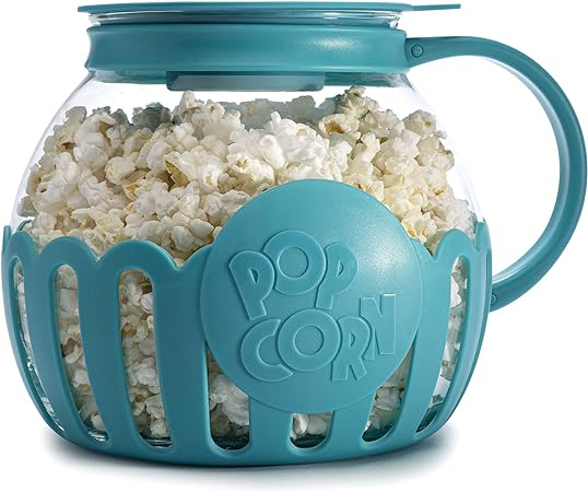 Ecolution Patented Micro-Pop Microwave Popcorn Popper with Temperature Safe Glass, 3-in-1 Lid Measures Kernels and Melts Butter, Made Without BPA, Dishwasher Safe, 3-Quart, Teal