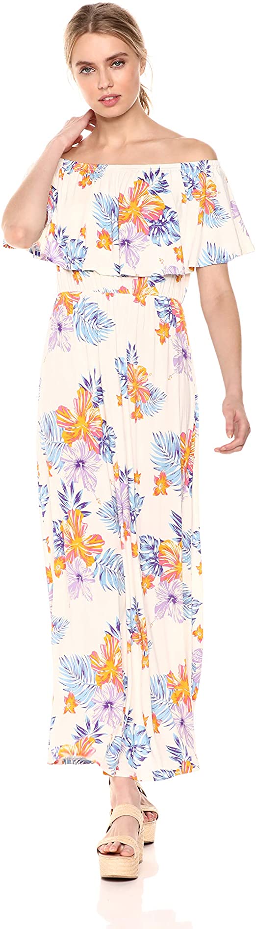 Amazon Brand - 28 Palms Women's Tropical Hawaiian Print Off Shoulder Maxi Dress