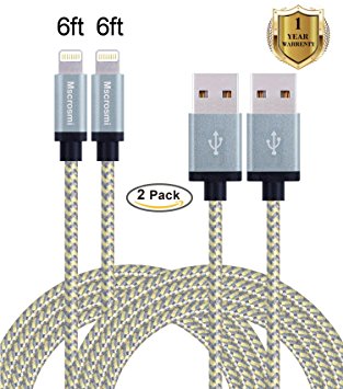 Mscrosmi 2Pack 6ft Nylon Braided Lightning Cable USB Cord Charging Cable for iphone 6s, 6s plus, 6plus, 6, 5SE,5s 5c 5,iPad Mini, Air,iPad5,iPod. Compatible with iOS9.(Gold&Gray)