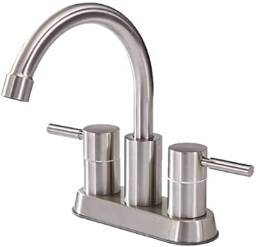 Stainless Steel Two Handle Two Holes 4 Inch Centerset Brushed Nickel Bathroom Faucet, Lavatory Vanity Sink Faucet With Water Supply Lines & Pop Up Drain