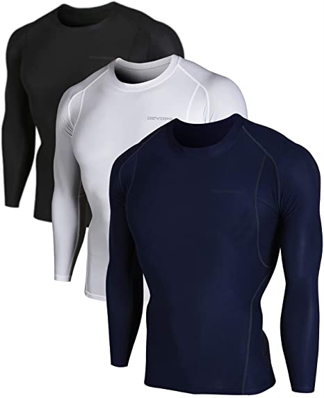 DEVOPS 2~3 Pack Men's Athletic Long Sleeve Compression Shirts