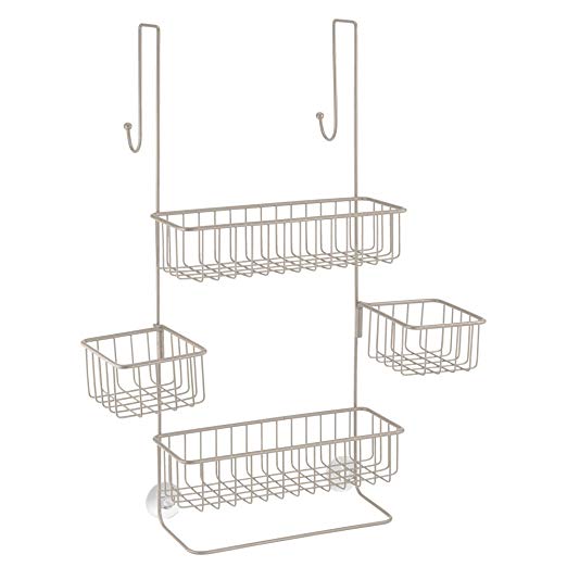 InterDesign Metalo Bathroom Over the Door Shower Caddy with Swivel Storage Baskets for Shampoo, Conditioner, Soap – Pack of 4, Matte Satin (28075M4)