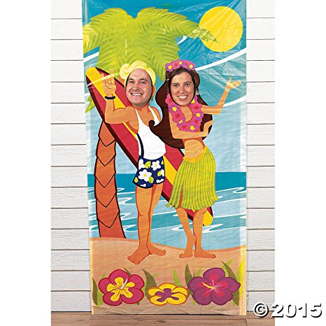 Fun Express Luau Couple Face Photo Door Banner Poster Party Decor