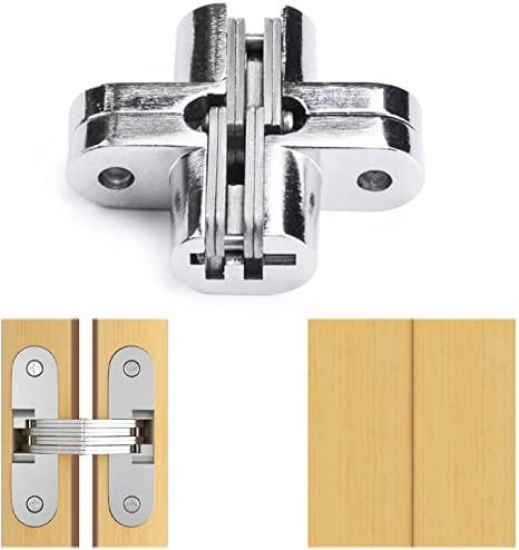 Muzata 8 Pack Invisible Hinge Cabinet Leaf Hinge 180 Degrees Swing Hinge Wooden Box Concealed Hidden Hinge Mortise Mount Zinc Satin Finish with Screws 1-3/4", C001