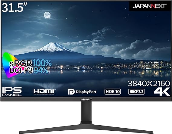 JAPANNEXT 31.5インチIPSパネル搭載 昇降式スタンド採用4K解像度（3840x2160）液晶モニター JN-IPS315UHDR-HSP HDMI DP PIP/PBP