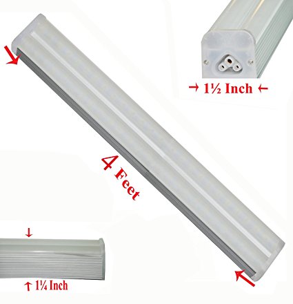 SleekLighting T5 LED Double Bar Tube Lighting 4-ft Frosted Cover 30 Watt 5500K No Ballast Fixture Link Up To 6 Together Interior Lights Garage Closet Workshop Kitchen Dorm Accessories