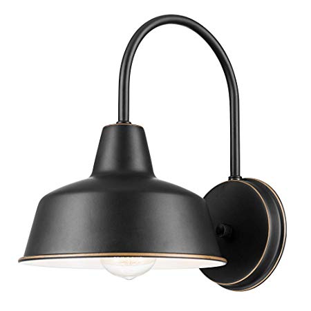 Globe Electric Delancey 1-Light Outdoor/Indoor Wall Sconce, Oil Rubbed Bronze, White Interior 44303