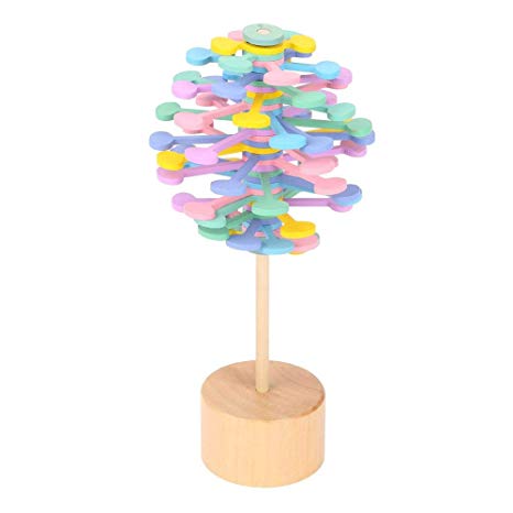 Funny Stress Relief Toy Wooden Lollipopt Spin for Children Adults Home Decor(Macaron)