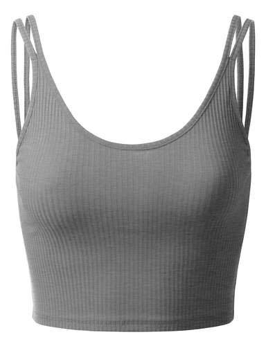 Doublju Womens Sleeveless Strappy Ribbed Crop Top