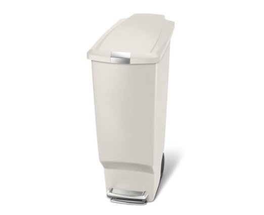 simplehuman Slim Plastic Step Trash Can, Stone Plastic, 40 L / 10.6 Gal