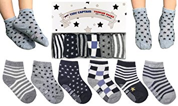 Tiny Captain Toddler Boy Non Slip Socks, Best Gift For 1-3 Year Old Boys Baby Boy Gifts Anti Slip Non Skid Grip Socks Birthday Gift Set