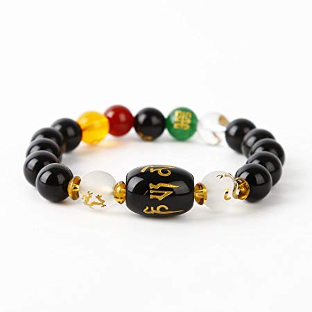 Feng Shui Obsidian Five-element Wealth Porsperity 10mm Bracelet , Attract Wealth and Good Luck, Deluxe Gift Box Included