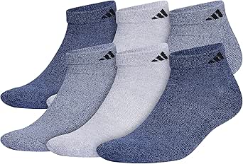 adidas Men's Athletic Cushioned Low Cut Socks with Arch Compression for a Secure fit (6-Pair), Tech Indigo Blue/Grey/Collegiate Navy, L