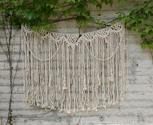 RISEON Large 59" W x 36" L Handmade Macrame Wall Hanging-Macrame Curtain,Macrame Garland, Room Divider, Wall Banner, Wedding Backdrop Garland Boho Wall Decor