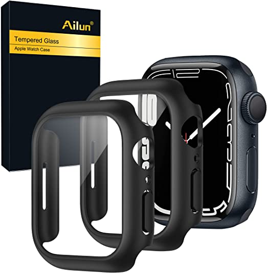 Ailun Compatible with Apple Watch Series 7 [45mm] case Full Coverage Hard PC Case with Tempered Glass Screen Protector 2 Pack