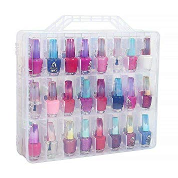 Ruilasago Nail Polish Cosmetic Organizer Holder, Portable Universal Clear Double Side Organiser Storage Case for 48 Bottles Adjustable Dividers Space Saver