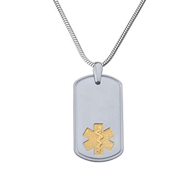 Divoti Custom Engraved Deluxe PVD G/S Pure Titanium Medical Alert Necklace -Dog Tag-Stainless Snake Chain