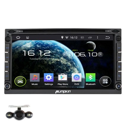 Pumpkin Double Din In Dash Universal Head Unit Car DVD Player GPS Sat Nav Navigation 6.95 inch Android 4.4 Multimedia System AM/FM Radio Stereo support Steering Wheel Control/Bluetooth/SD/USB/iPod/AV-IN/OBD2/3G/Wifi/DVR/1080P with Reversing Camera Free 4GB SD Card Included
