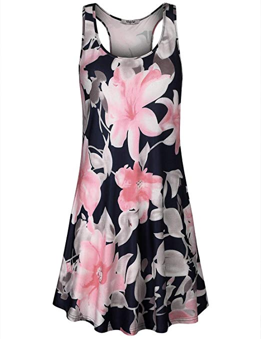 Hibelle Women's Scoop Neck Sleeveless Casual Printed Tank Dress with Pockets