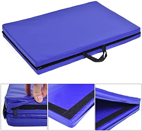 COSTWAY 6FT Premium Gymnastics Mat, Folding Tumble Mat for Yoga, Crash and Pilates, 4cm Exercise Mat with Carrying Handles, PU Leather Surface for Home Gym Workouts