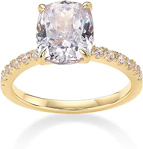 PAVOI 14K Gold Plated 3 CT Cushion Cut Engagement Ring for Women | Promise Wedding Band | Elongated Cubic Zirconia Fake Engagement Rings