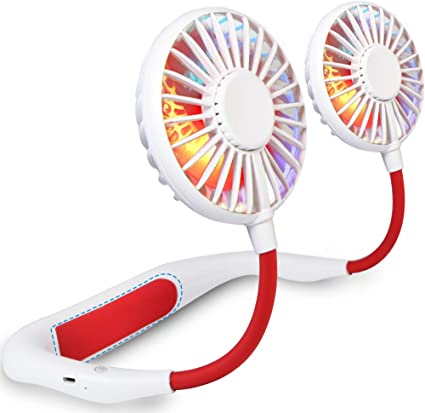 Portable Neck Fan Wearable ac Rechargeable fans Outdoor Personal fans with 3 Level Air Flow, Hands Free Battery Operated Fan with 7 Color Light. Mini USB fans for Home Office Travel Indoor Outdoor