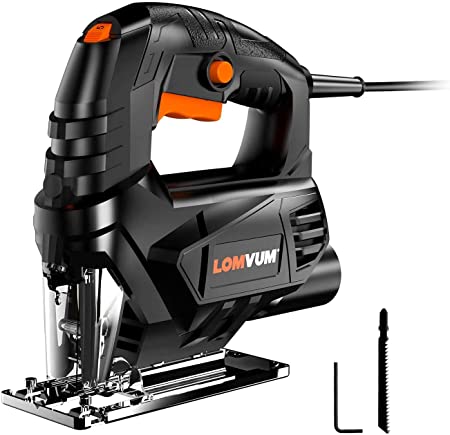 Lomvum Jig Saw, 4A Curve Saw Corded Variable Speed for Straight/Curve/Bevel/Circular Cutting,3300 SPM Pure Copper Motor jigsaw saw for woodworking Included T Blade/Hex Key/Dust Cover