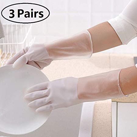 Rubber Gloves for Kitchen Cleaning Gloves, Durable Household PVC Gloves for dishwashing Waterproof & Latex Free (3 Pairs)(PVC02-M)
