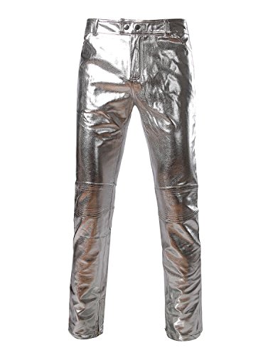 Zeroyaa Mens Side Zipper Design Moto Jeans Style Metallic Gold Pants/Straight Leg Trousers