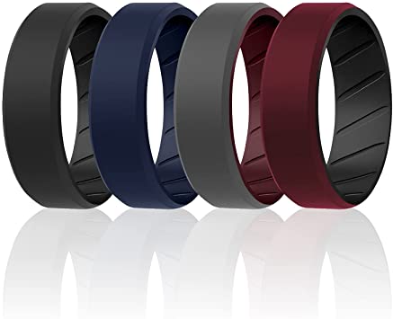 ROQ Silicone Rings for Men Breathable Mens Silicone Rubber Wedding Rings Bands - Duo Collection Beveled Edge